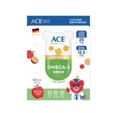 【ACE】SCIENCE無糖OMEGA-3軟糖(10顆/袋)