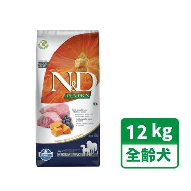 【Farmina法米納】N&D南瓜無穀全齡犬羊肉藍莓潔牙顆粒12kg（預購商品）