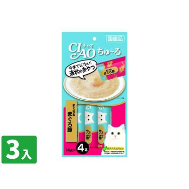 【CIAO】啾嚕肉泥-鮪魚+柴魚片14g*4入/包 日本製 (3入組)（效期日2024/11/30）