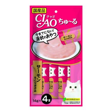 (惜福良品)【CIAO】啾嚕肉泥-鮭魚+雞肉14g*4入/包 日本製 （效期日2024/10/01）