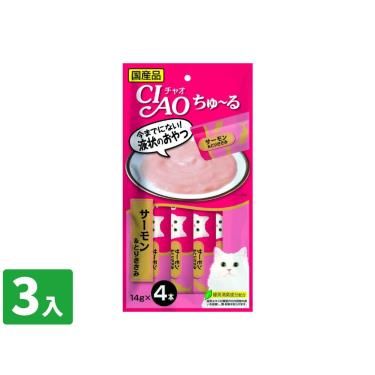 【CIAO】啾嚕肉泥-鮭魚+雞肉口味14g*4入/包 日本製 (3入組)（效期日2024/10/01）