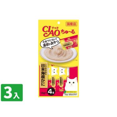【CIAO】啾嚕肉泥-雞肉+日本蟹口味14g*4入/包 日本製 (3入組)（效期日2024/12/30）