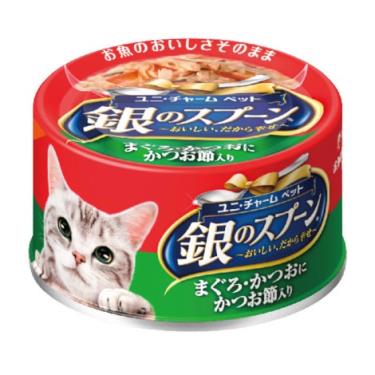 【Unicharm Pet銀湯匙】貓罐頭-鮪魚+鰹魚+柴魚片70g