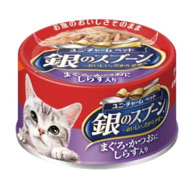 【Unicharm Pet銀湯匙】貓罐頭-鮪魚+鰹魚+吻仔魚70g
