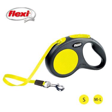 Flexi飛萊希炫光帶狀伸縮牽繩-黃M