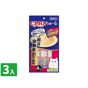 【CIAO】啾嚕肉泥-綜合營養配方-鮪魚+干貝口味14g*4入/包 日本製 (3入組)（效期日2024/09/07）