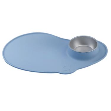 【Madden】小花寵物餐墊+不銹鋼碗 夢幻藍