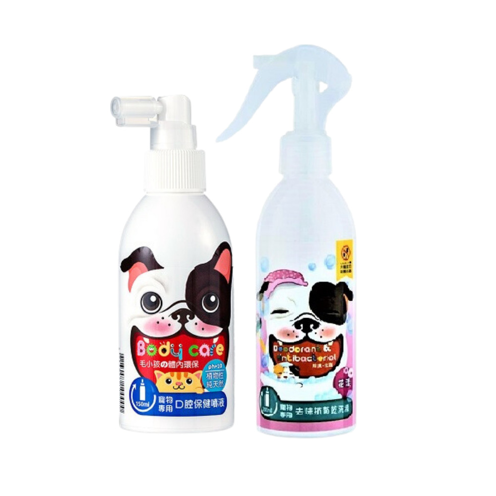 【汪咪博士】寵物專用口腔保健噴液（犬專用）+去味抗菌乾洗澡（花漾） 1組（廠商直送）