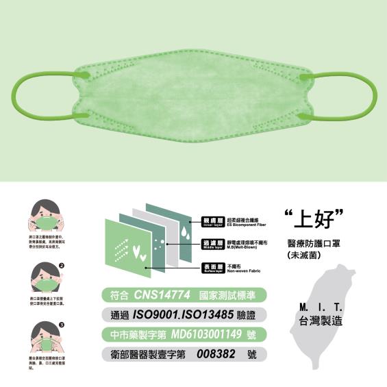 【上好生醫】 醫療防護立體口罩／成人 淺綠色 10入／盒