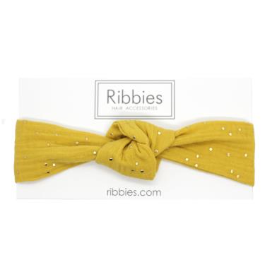 【英國Ribbies】兒童寬版扭結髮帶 芥末黃金點點 廠商直送