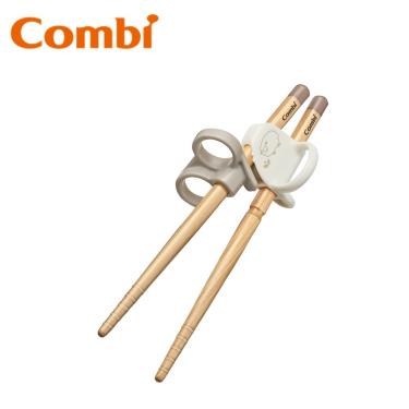 【Combi 康貝】木製三階段彈力學習筷(右手附盒/綿羊白)（17606）