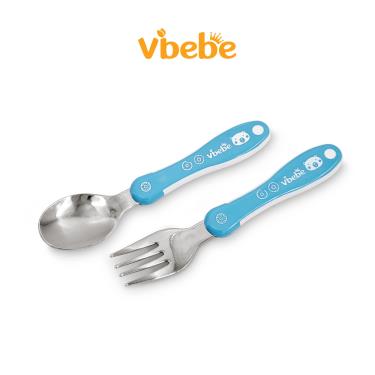 （滿399送手帕）【Vibebe】防滑兒童叉匙組熊藍