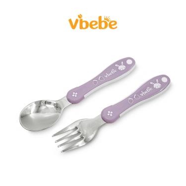 （滿399送手帕）【Vibebe】防滑兒童叉匙組兔紫