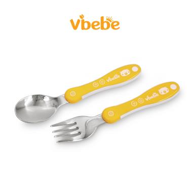 （滿399送手帕）【Vibebe】防滑兒童叉匙組熊黃