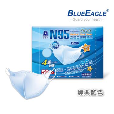 【藍鷹牌】經典系列／N95醫用立體口罩／成人 藍色（50片／盒）廠商直送