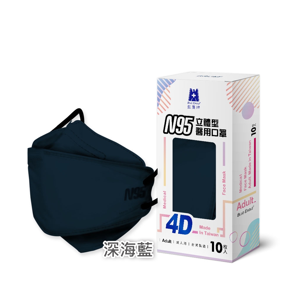 【藍鷹牌】N95醫用4D立體口罩／成人 深海藍（10片／盒）廠商直送