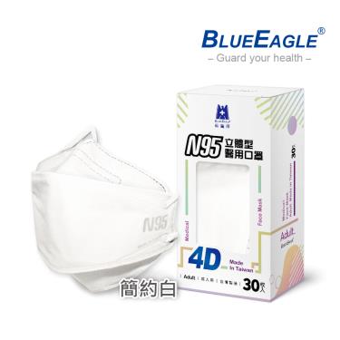 【藍鷹牌】N95醫用4D立體口罩／成人 簡約白（30片／盒）廠商直送