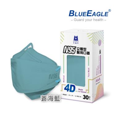 【藍鷹牌】N95醫用4D立體口罩／成人 蒼海藍（30片／盒）廠商直送