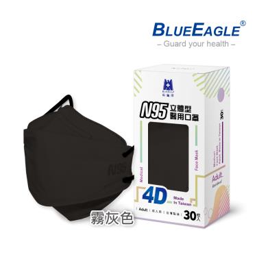 【藍鷹牌】N95醫用4D立體口罩／成人 霧灰色（30片／盒）廠商直送