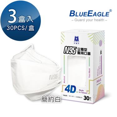 【藍鷹牌】N95醫用4D立體口罩／成人 簡約白（30片x3盒）廠商直送