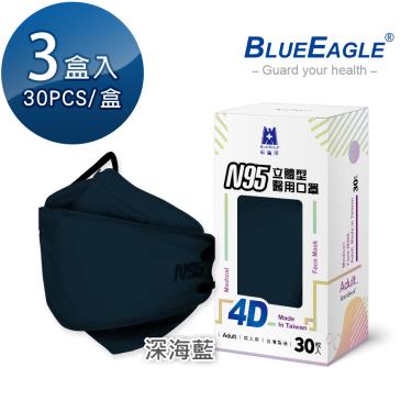 【藍鷹牌】N95醫用4D立體口罩／成人 深海藍（30片x3盒）廠商直送