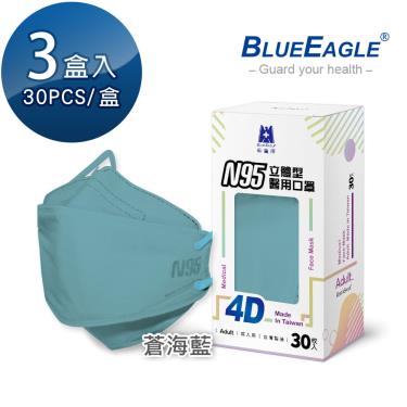 【藍鷹牌】N95醫用4D立體口罩／成人 蒼海藍（30片x3盒）廠商直送
