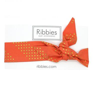 【英國Ribbies】蝴蝶結髮帶（珊瑚紅金點點）廠商直送