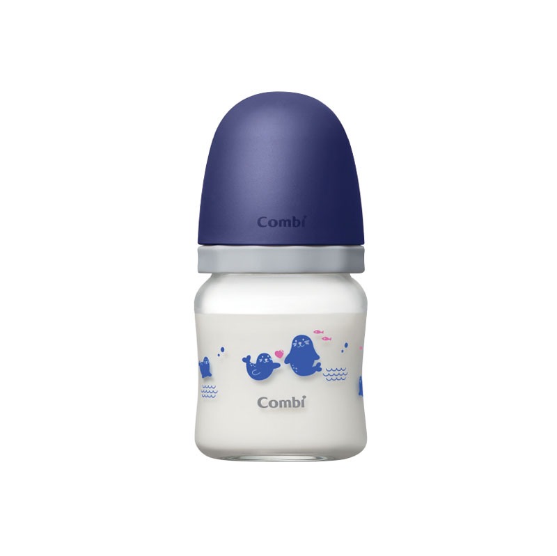 （任2支送奶嘴）【Combi 康貝】真實含乳寬口玻璃奶瓶 120ml（藍）（71176）