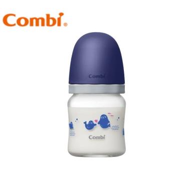 （任2支贈奶嘴）【Combi 康貝】真實含乳寬口玻璃奶瓶 120ml（藍）（71176）