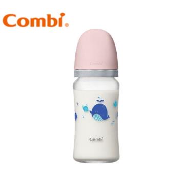 （任2支送奶嘴）【Combi 康貝】真實含乳寬口玻璃奶瓶 240ml（粉）（71177）