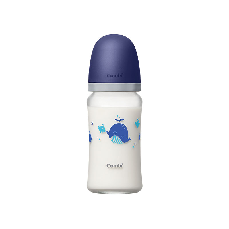 （任2支送奶嘴）【Combi 康貝】真實含乳寬口玻璃奶瓶 240ml（藍）（71178）