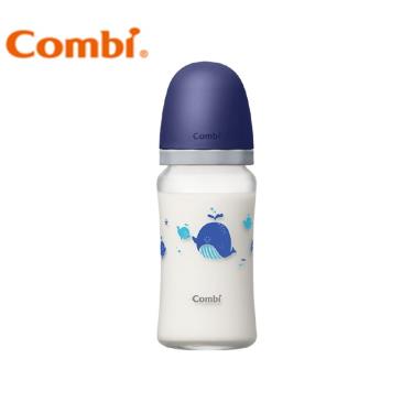 （任2支送奶嘴）【Combi 康貝】真實含乳寬口玻璃奶瓶 240ml（藍）（71178）