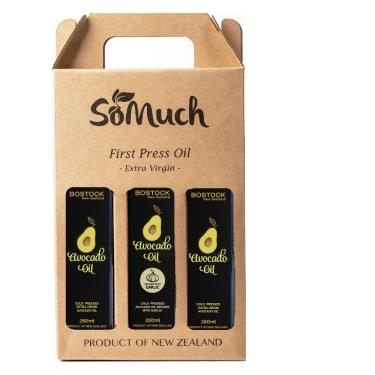 【壽滿趣 Bostock】紐西蘭頂級冷壓初榨酪梨油x2+蒜香風味酪梨油x1禮盒（250ml x3）廠商直送