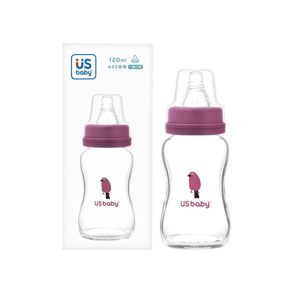【US BABY 優生】真母感玻璃奶瓶一般口徑S（120ml）朱雀