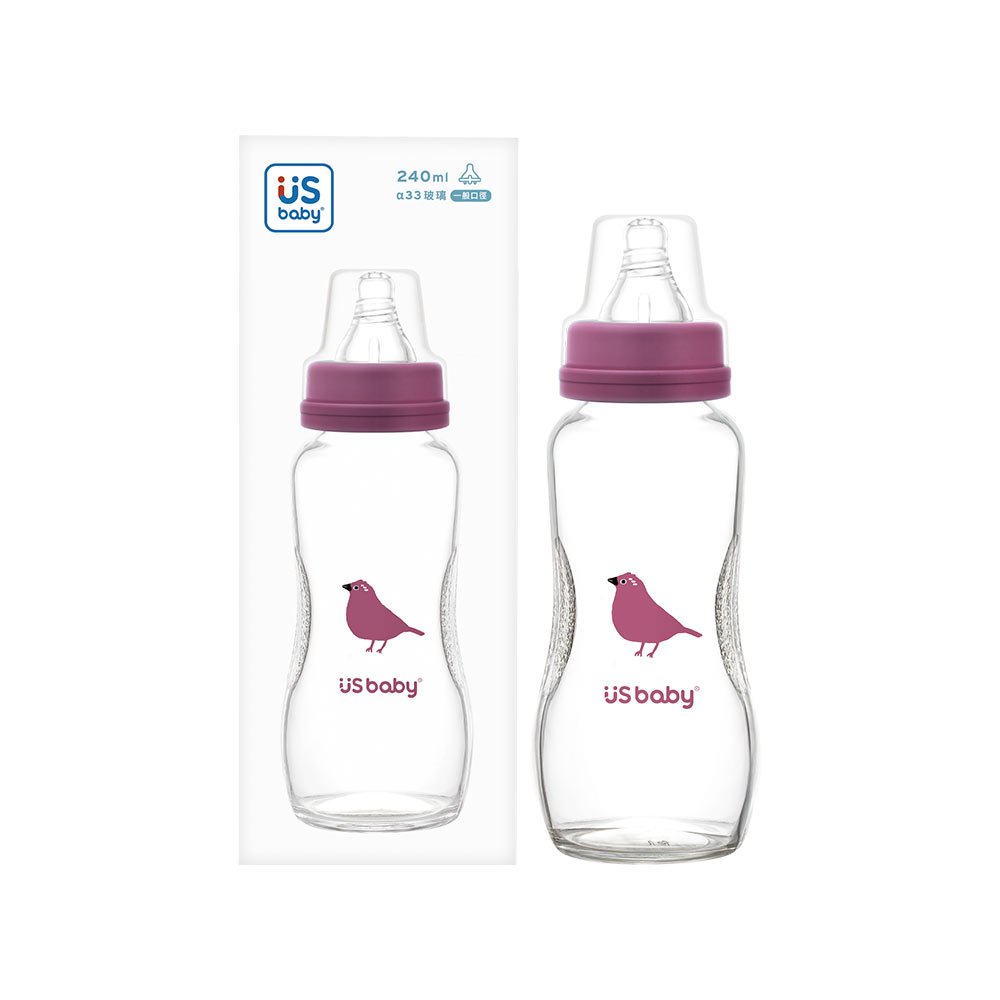 【US BABY 優生】真母感玻璃奶瓶一般口徑L（240ml）朱雀