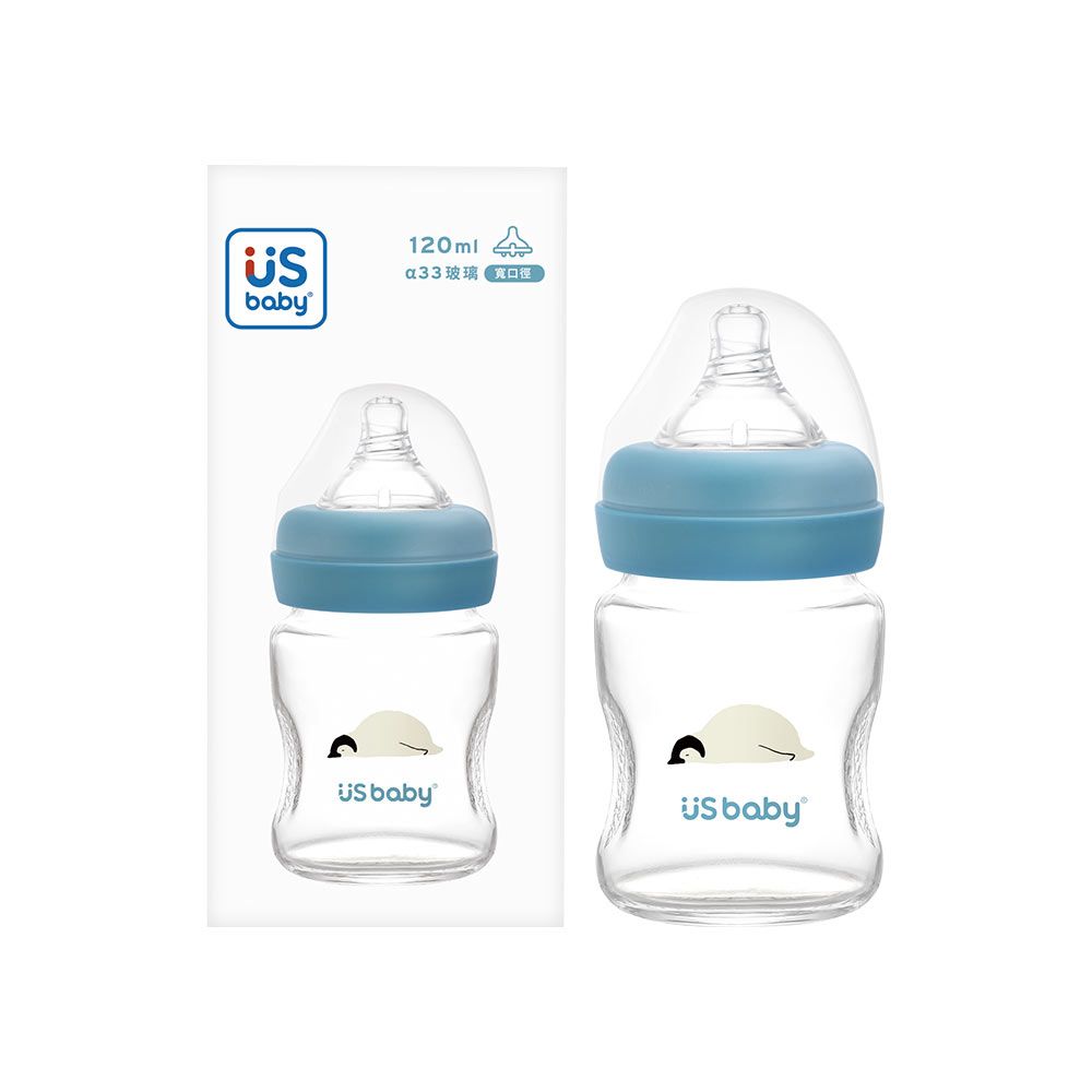 【US BABY 優生】真母感玻璃奶瓶寬口徑S（120ml）企鵝