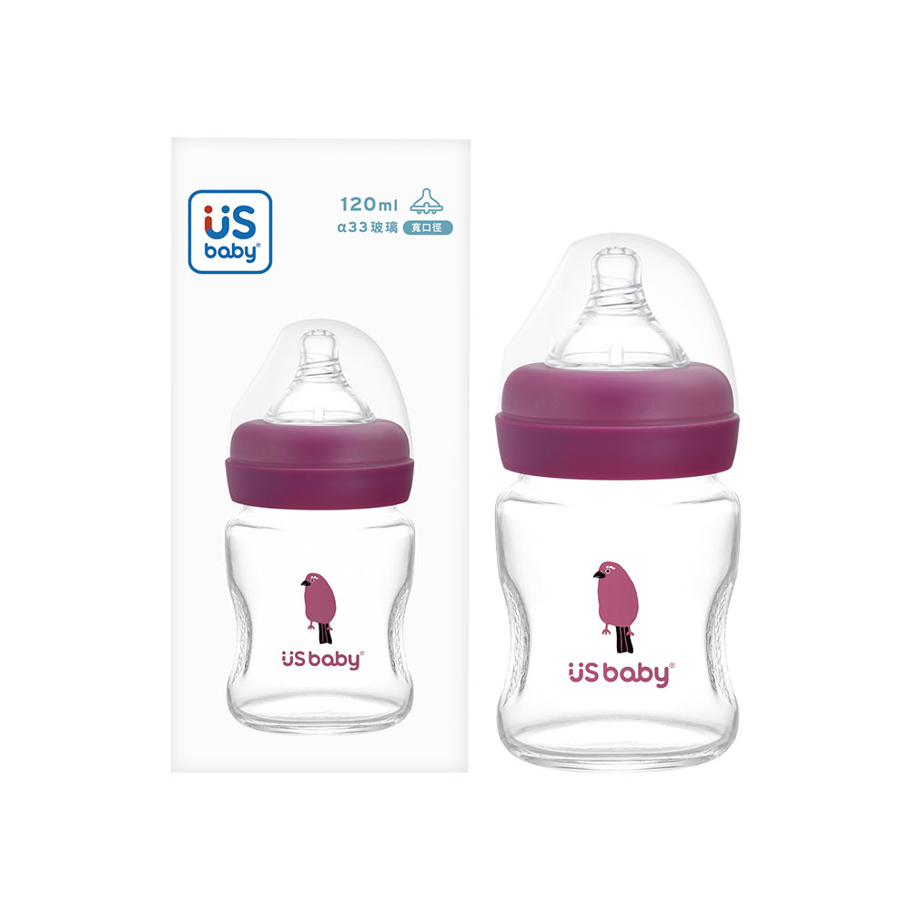 【US BABY 優生】真母感玻璃奶瓶寬口徑S（120ml）朱雀
