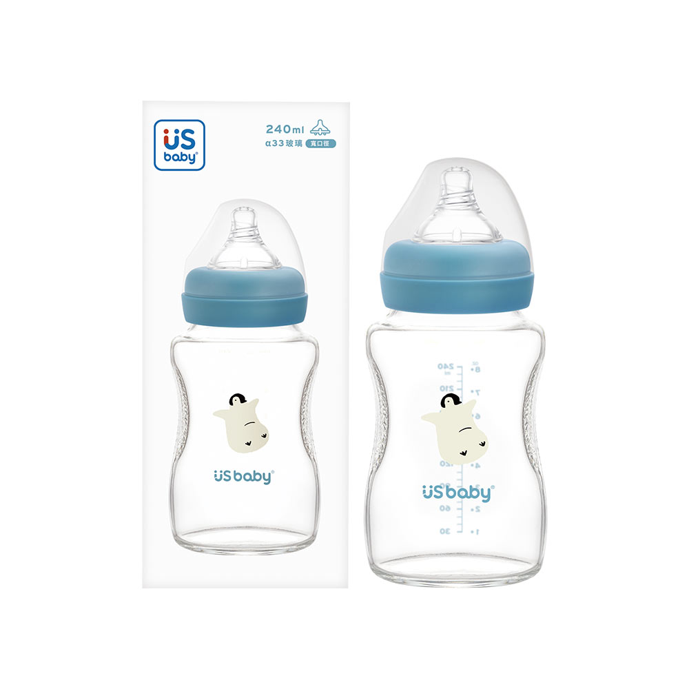 【US BABY 優生】真母感玻璃奶瓶寬口徑L（240ml）企鵝