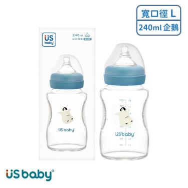（2件95折）【US BABY 優生】真母感玻璃奶瓶寬口徑L（240ml）企鵝