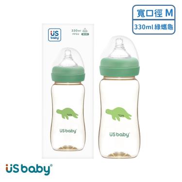 （2件95折）【US BABY 優生】真母感PPSU奶瓶寬口徑M（330ml）綠蠵龜