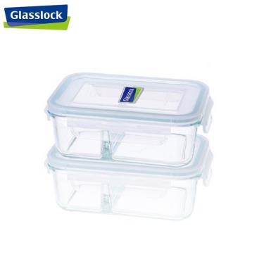【Glasslock】 強化玻璃分隔微波保鮮盒670ml-二入組