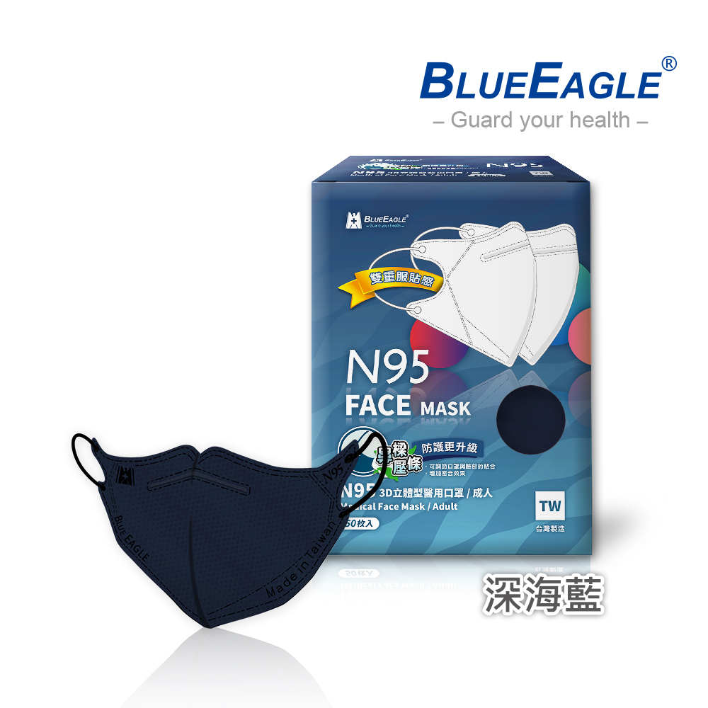 【藍鷹牌】N95醫用3D立體成人口罩壓條款-深海藍（50片/盒）廠商直送