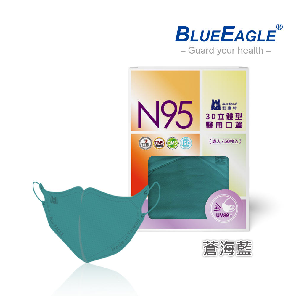 【藍鷹牌】N95醫用／3D立體成人口罩／蒼海藍（50片/盒）廠商直送