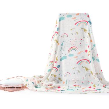 【Kori Deer 可莉鹿】嬰兒萬用透氣竹纖維雙層紗布包巾（彩虹獨角獸）廠商直送