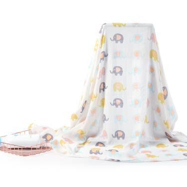 【Kori Deer 可莉鹿】嬰兒萬用透氣竹纖維雙層紗布包巾（可愛小象）廠商直送