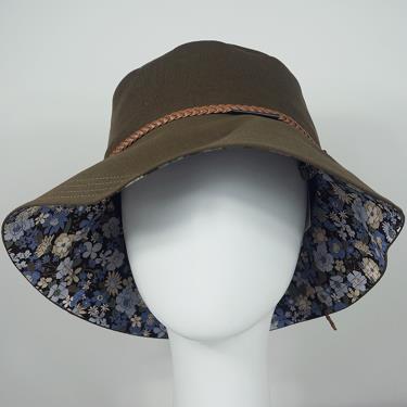 （享優惠價）【abonet】日本進口頭部保護帽小碎花遮陽款（橄欖色）／廠商直送