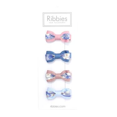 【英國Ribbies】雙色緞帶蝴蝶結4入組（Mitsi Pastel Blue）廠商直送