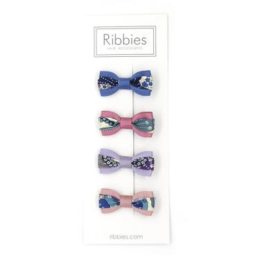 【英國Ribbies】雙色緞帶蝴蝶結4入組（Mauvey Blue）廠商直送