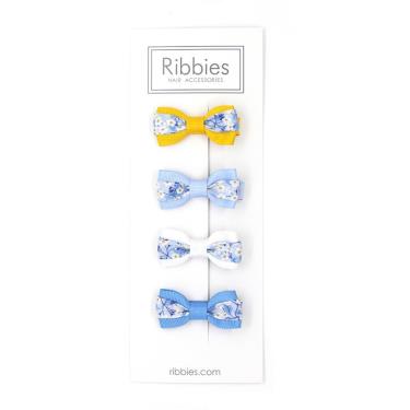 【英國Ribbies】雙色緞帶蝴蝶結4入組（Mitsi Valeria Blue）廠商直送