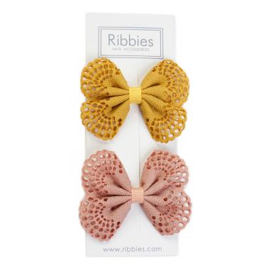 【英國Ribbies】典雅洞洞蝴蝶結（黃/玫瑰粉） 廠商直送